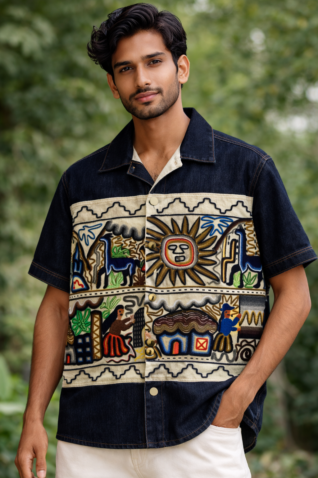 Luxury Patchwork Designer Half Sleeve Shirt – Dark Edition