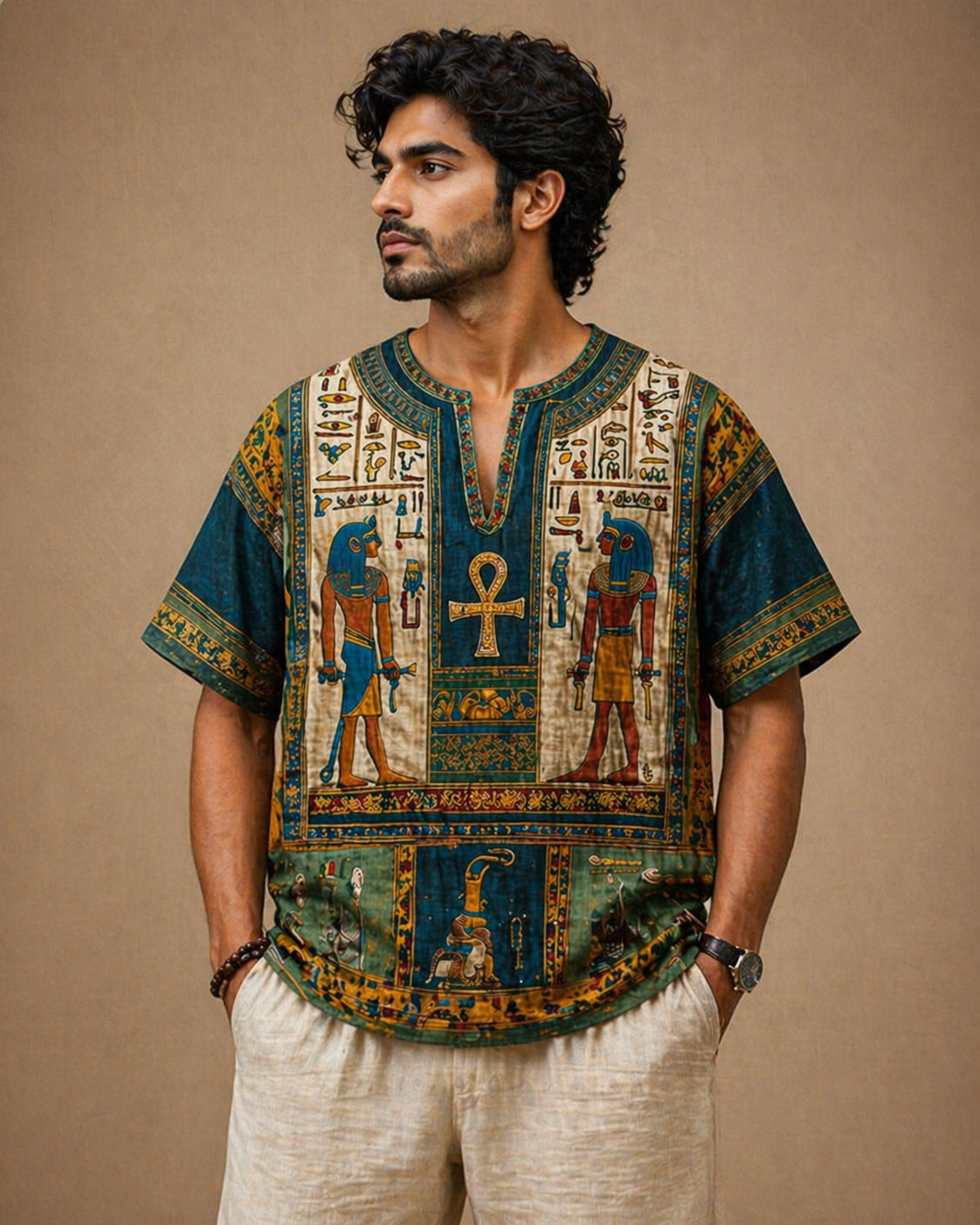 Pharaoh Heritage Printed Panel kurta Shirt