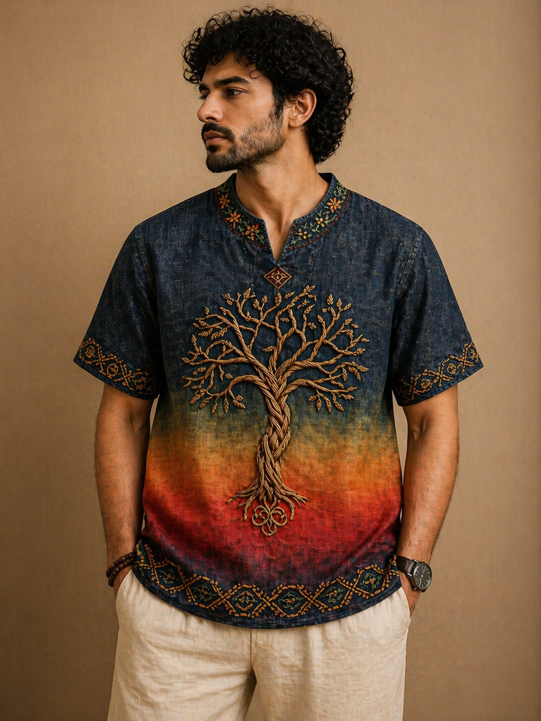 Mystic Tree Gradient Embroidered kurta Shirt