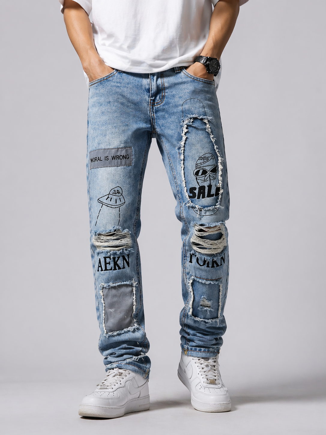 Graphic Distressed Streetwear Jeans