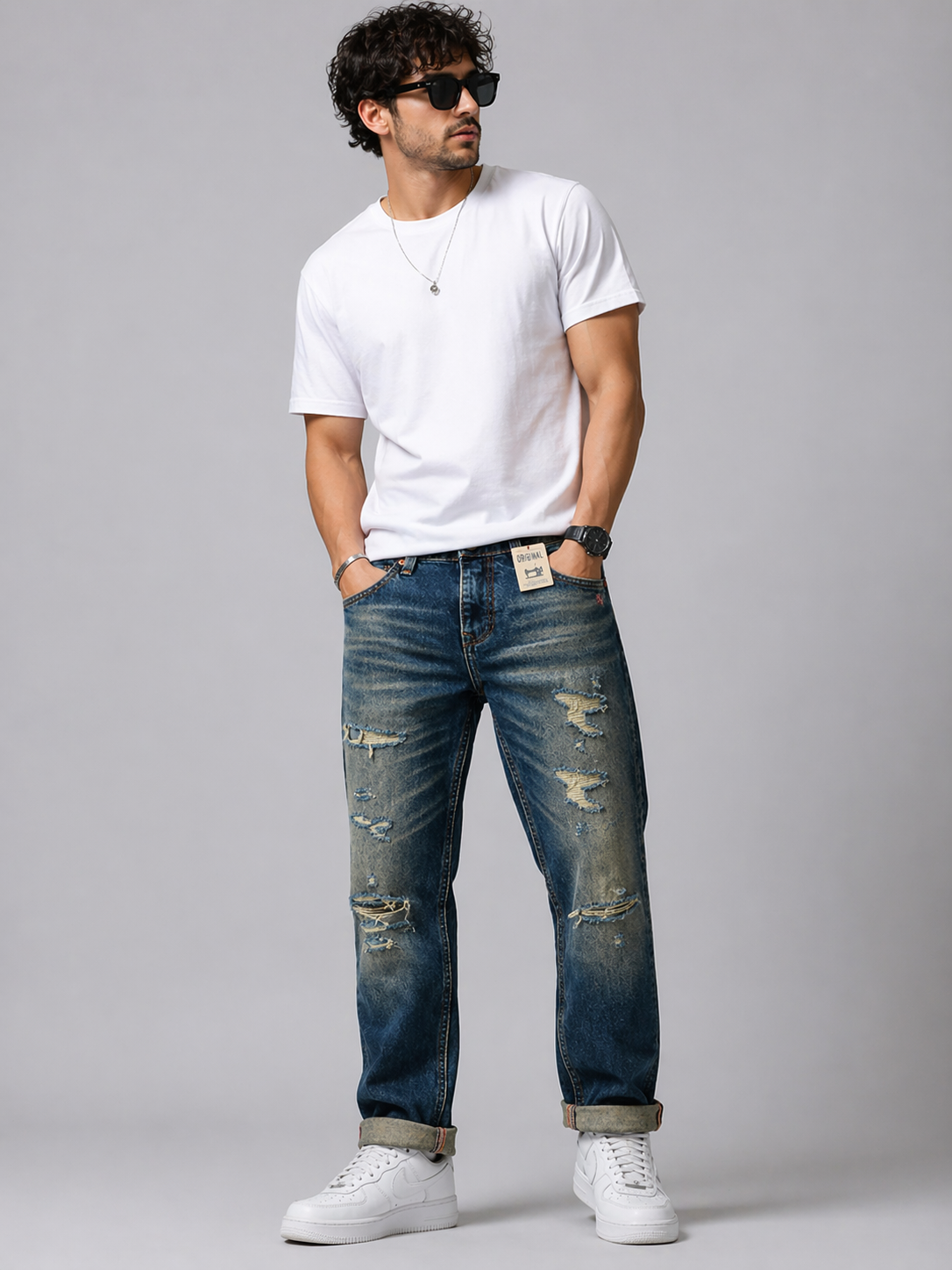 Vintage Ripped Slim Fit Jeans