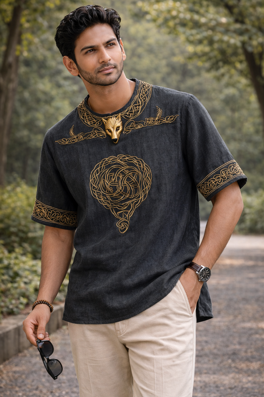 Midnight Wolf Embroidered kurta Shirt