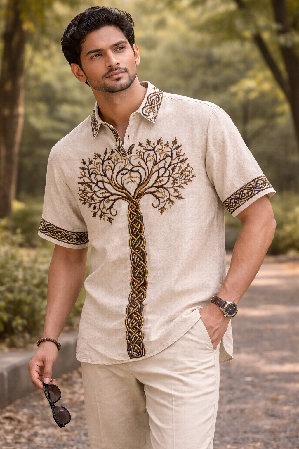 Heritage Tree Embroidered kurta Shirt