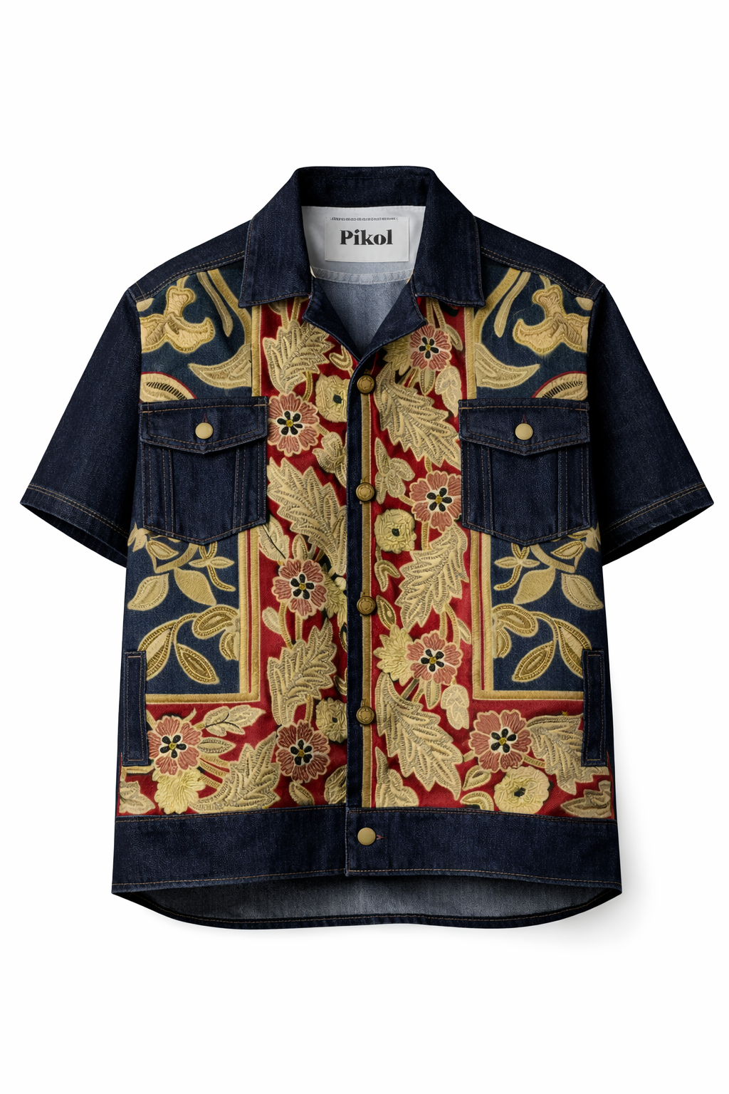Handcrafted Art Graphic Half Sleeve Denim Shirt