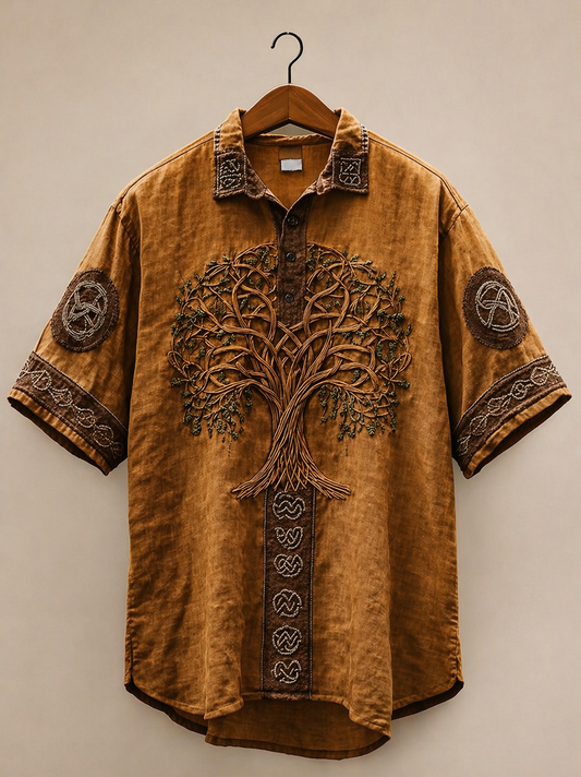 Vintage Tree Embroidered Brown kurta Shirt