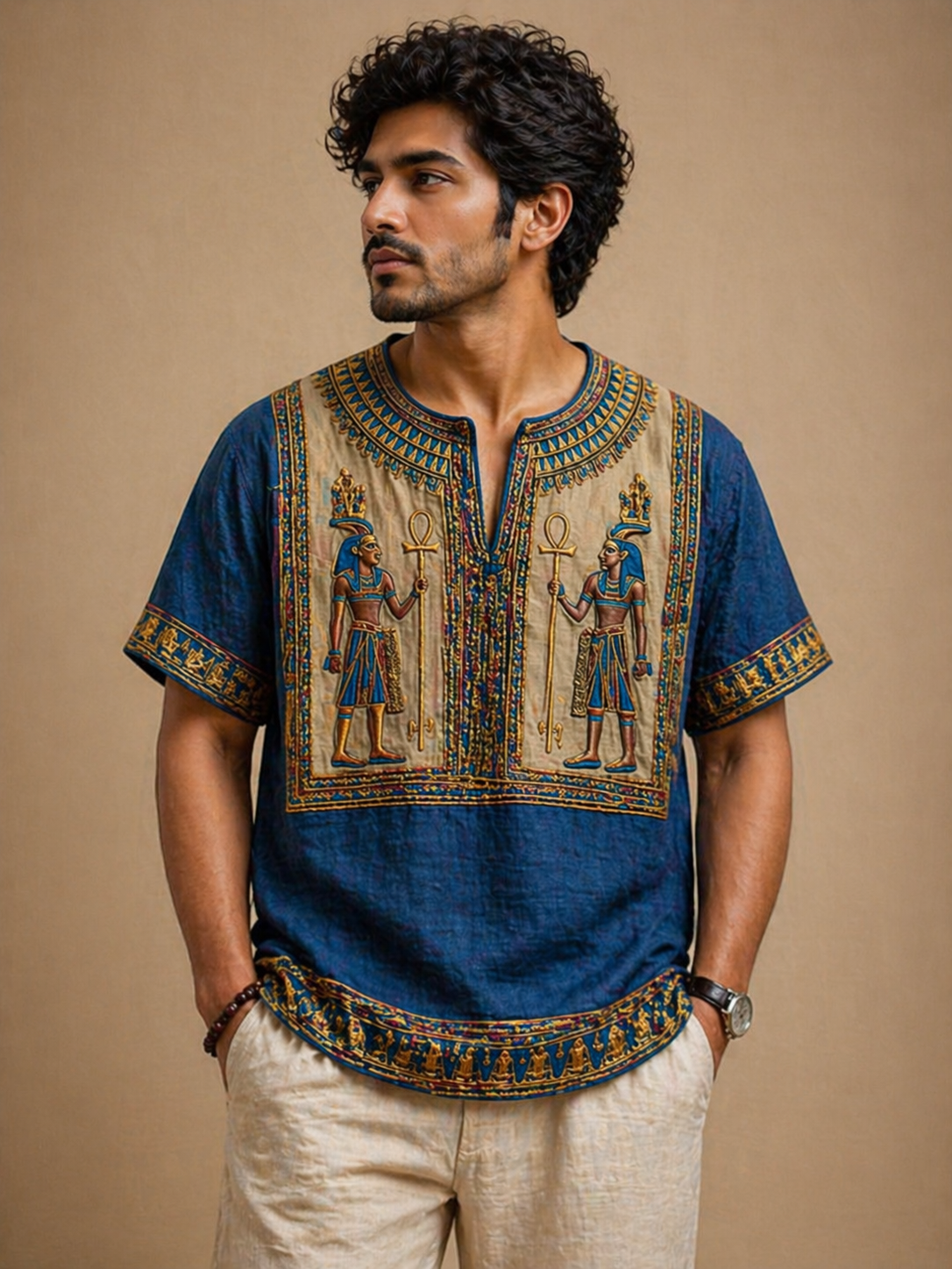 Royal Blue Pharaoh Embroidery kurta Shirt