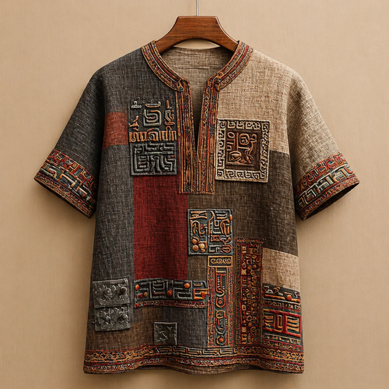 Tribal Patchwork Egyptian kurta Art Shirt