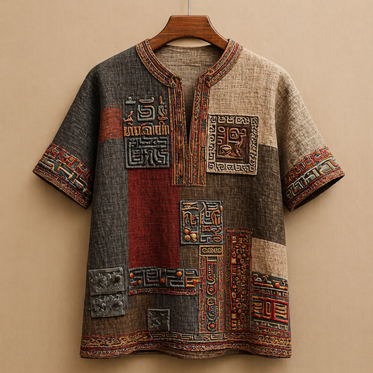 Tribal Patchwork Egyptian kurta Art Shirt