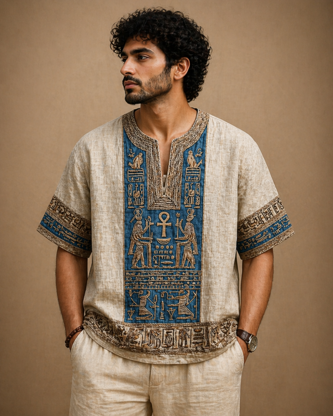 Ancient Egyptian Symbol Linen kurta Shirt