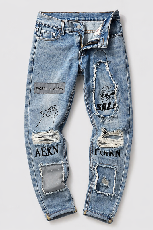Graphic Distressed Streetwear Jeans