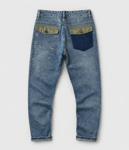 Distressed Patch Pocket Denim Jeans