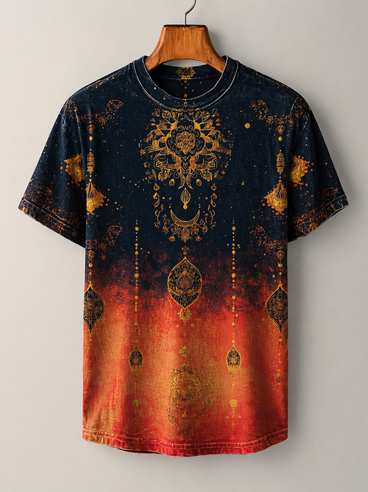 Mandala Gradient Graphic T-Shirt – Navy to Red Ombre