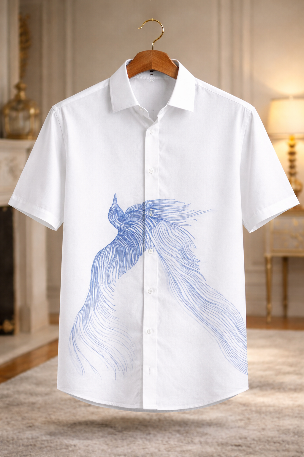 Minimal Blue Flow Line Art Designer White Shirt