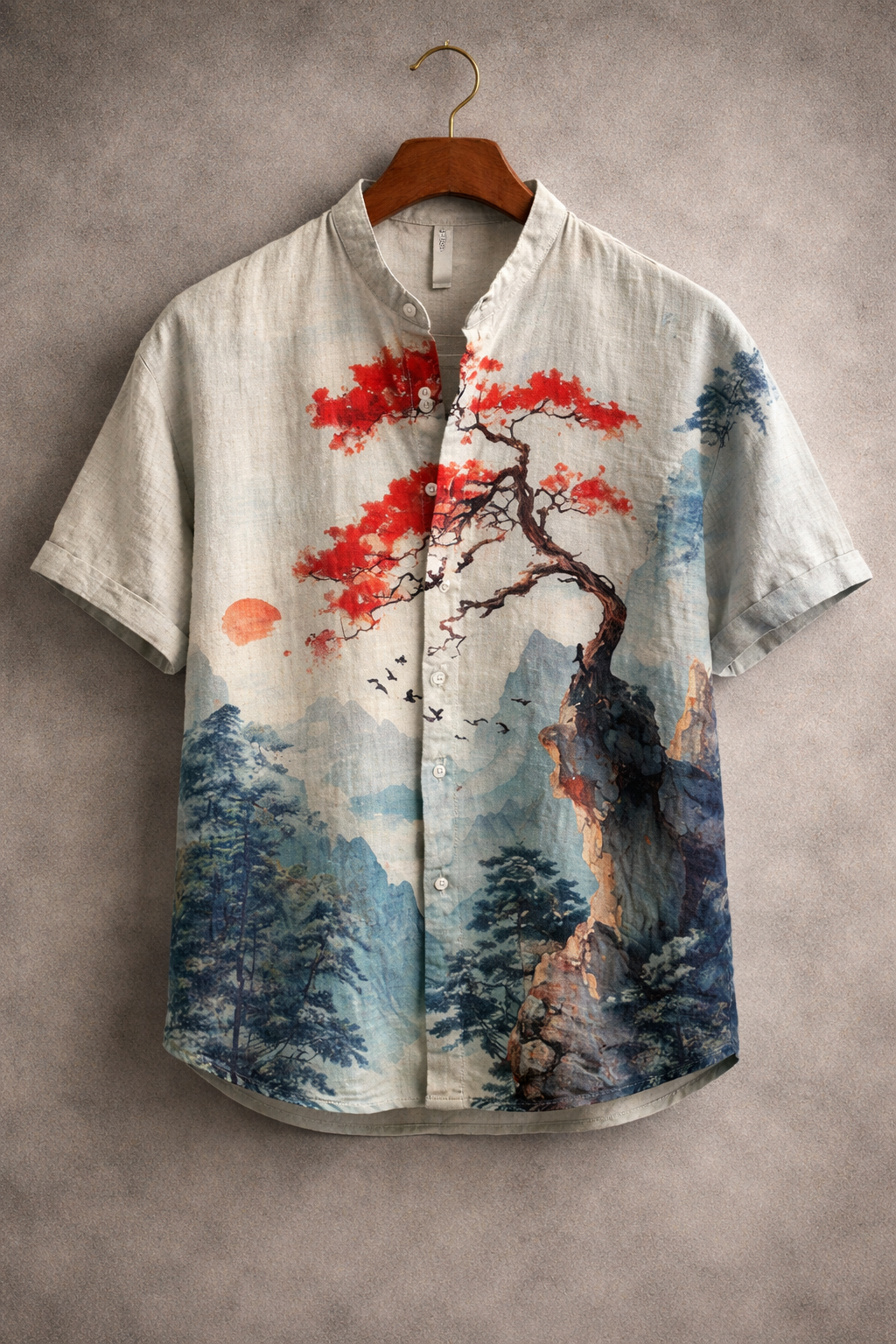 Red Maple Japanese Landscape Artistic Shirt