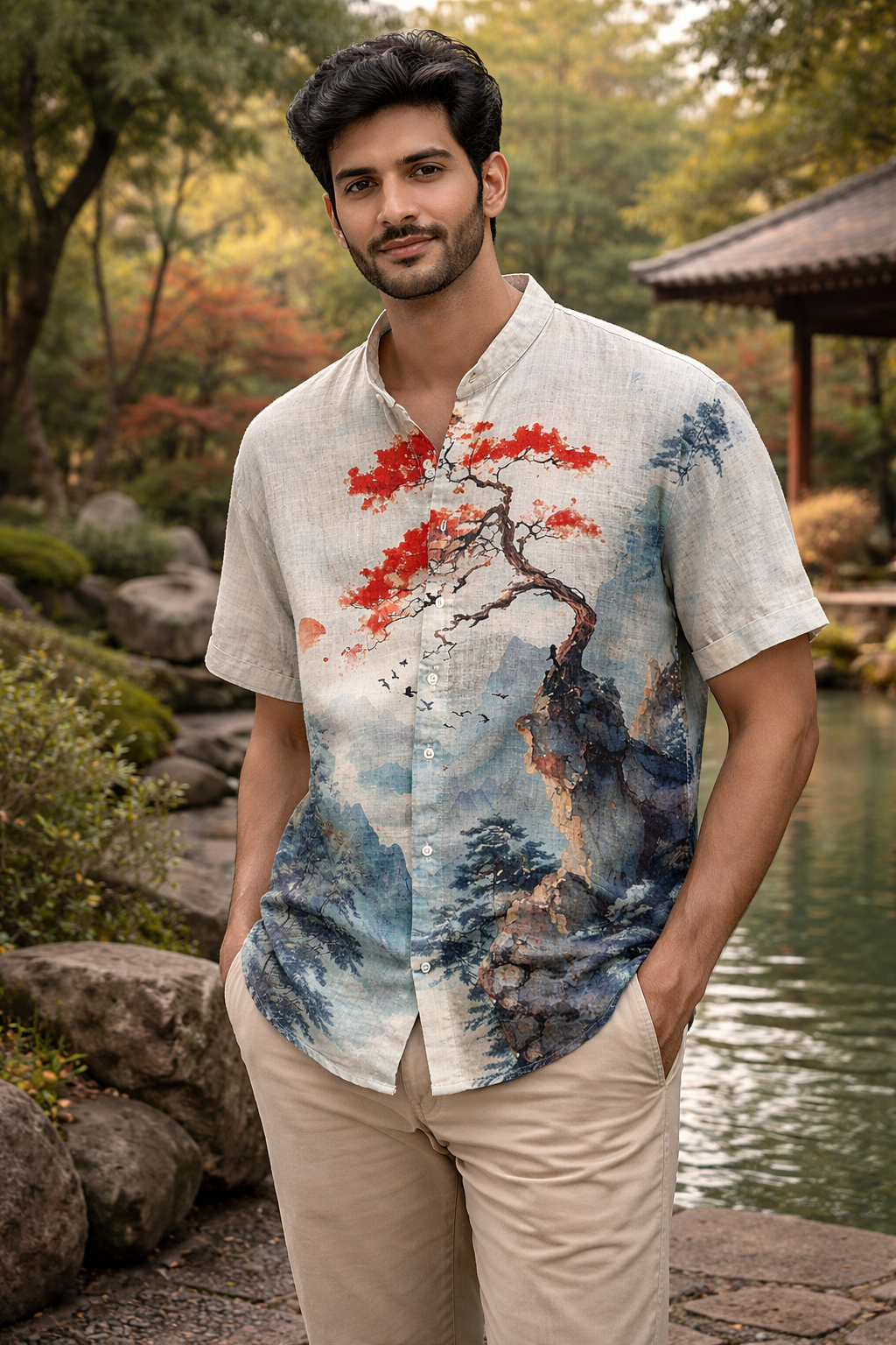 Red Maple Japanese Landscape Artistic Shirt