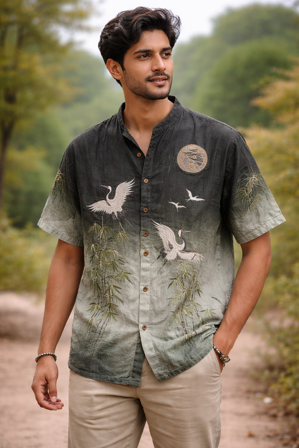 Zen Crane Bamboo Gradient Linen kurta Shirt