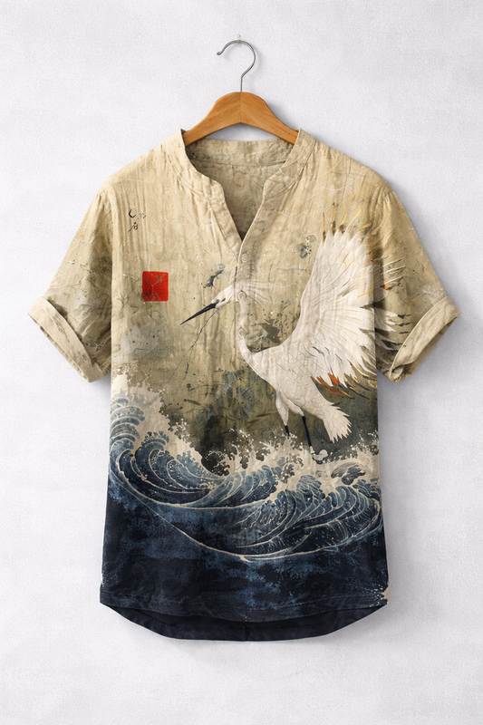 Ocean Wave Crane Japanese Art kurta Shirt