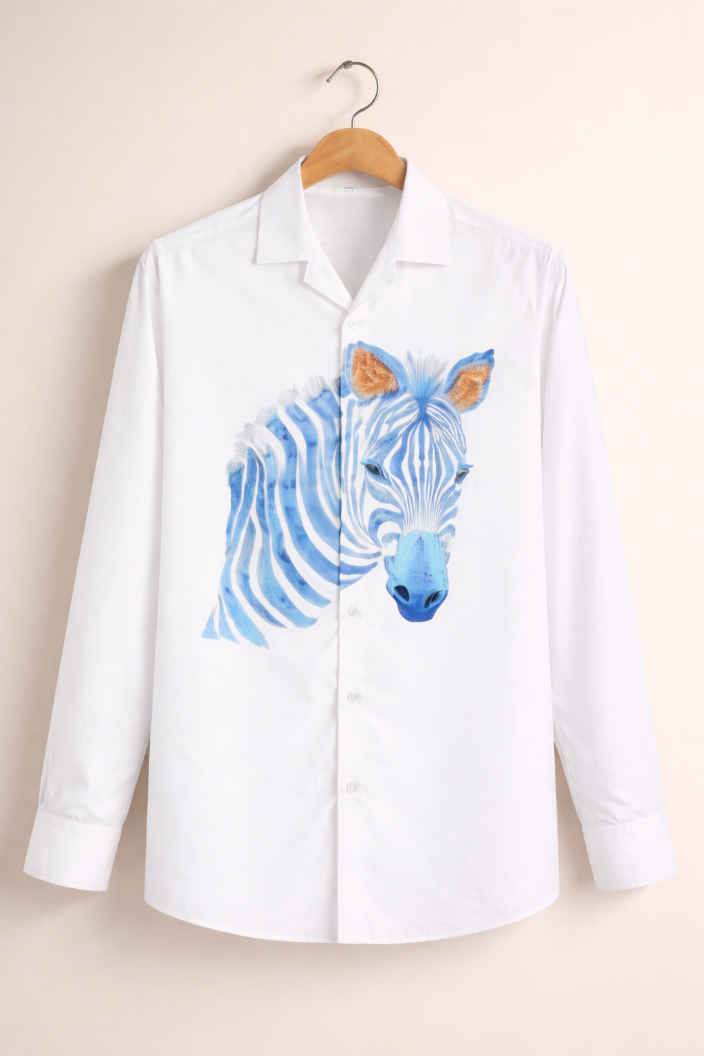 Blue Zebra Artistic Print Premium White Shirt